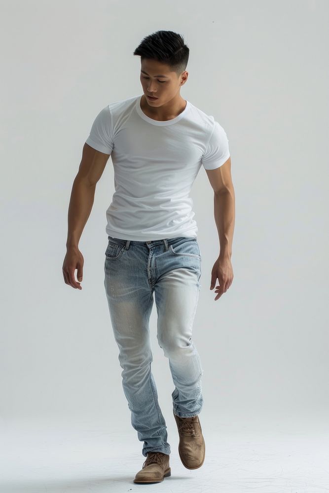Vietnamese man jeans undershirt clothing.