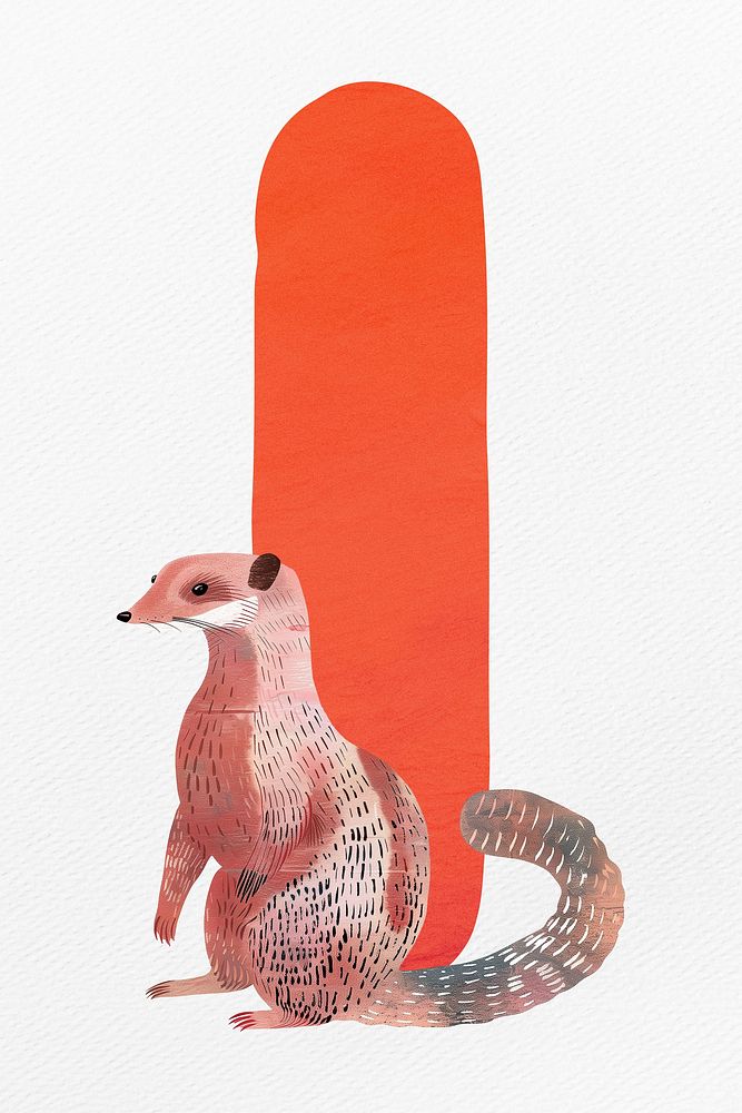 Red letter I with animal character illustration