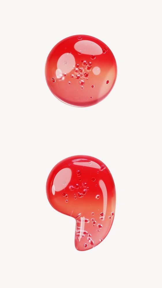 Semicolon sign, 3D red jelly symbol illustration
