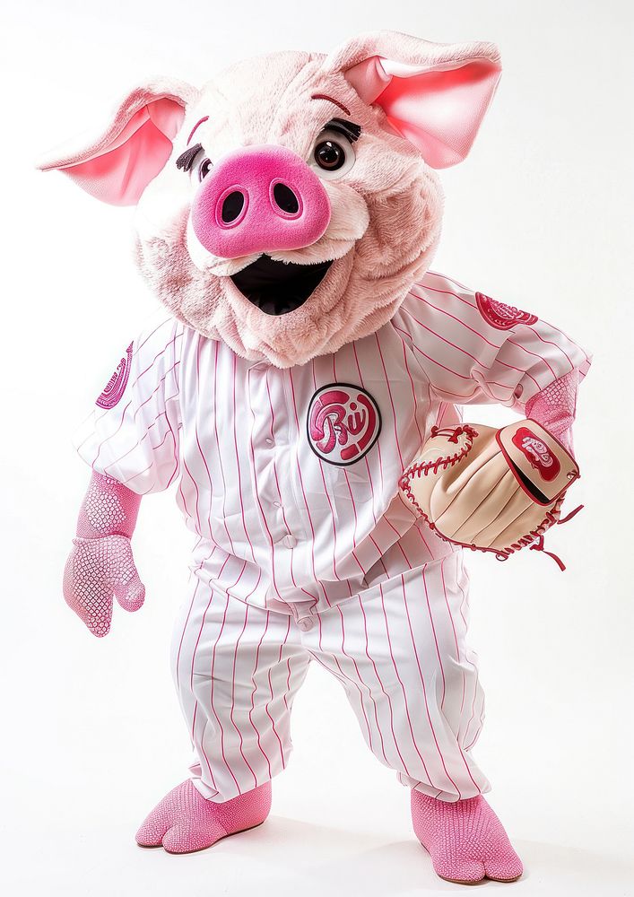 Pig mascot costume baseball person softball.
