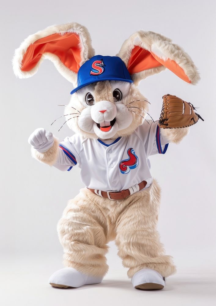Rabbit mascot costume baseball person softball.
