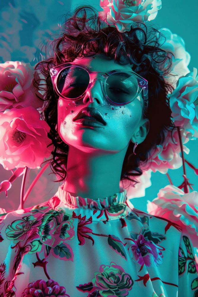 Stylish female sunglasses portrait purple.