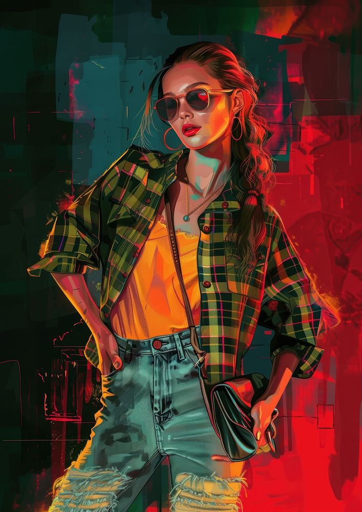 Stylish female sunglasses painting portrait.