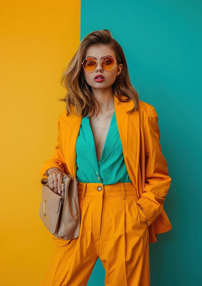 Stylish woman sunglasses portrait holding.