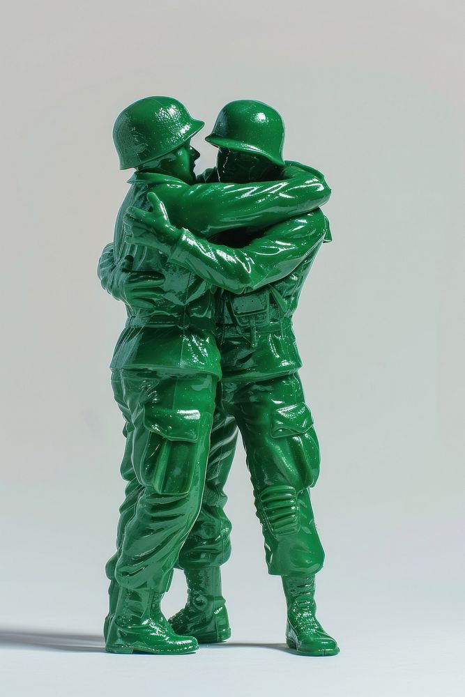 Plastic toy soldier doing hugging green accessories accessory.