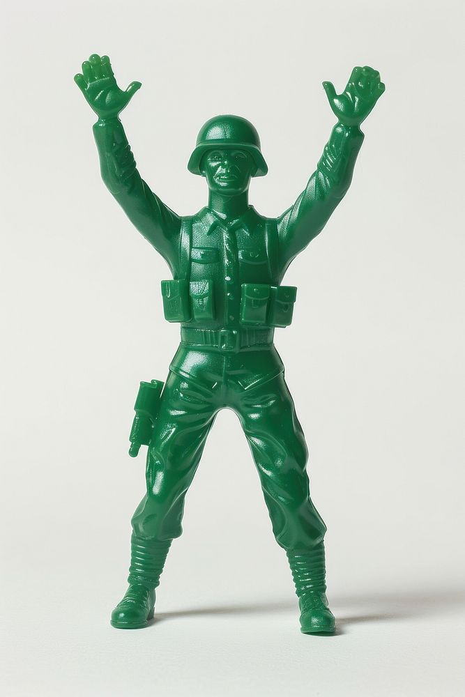 Plastic toy soldier doing success clothing footwear apparel.