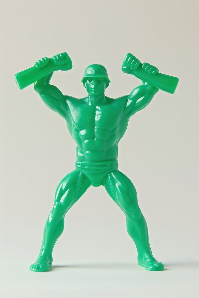 Plastic toy soldier doing work out person adult human.