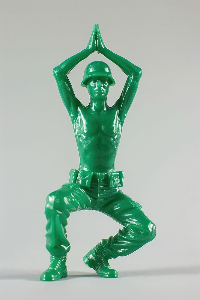 Plastic toy soldier doing yoga accessories accessory gemstone.