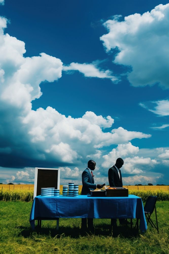 Photo of a African Wedding cloud field outdoors.