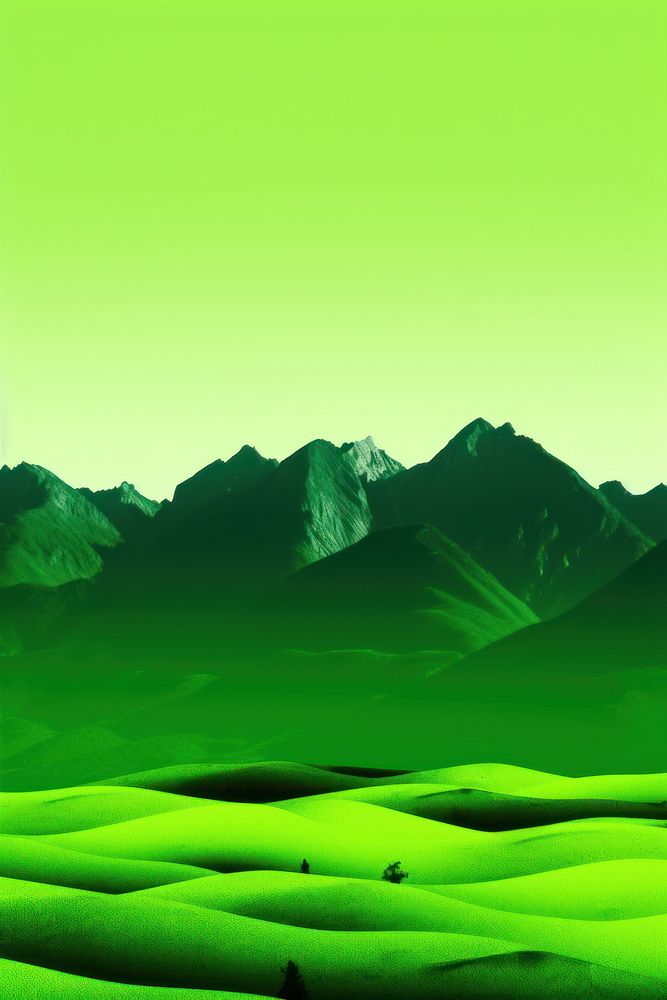 Photo of a mountain range landscape green panoramic.