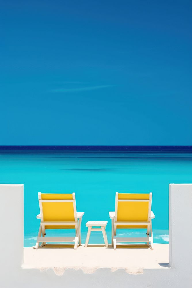 Tropical beach furniture shoreline outdoors.