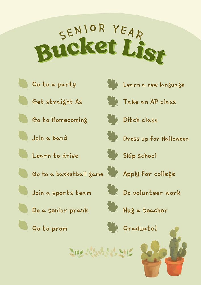 Senior year bucket list planner templates