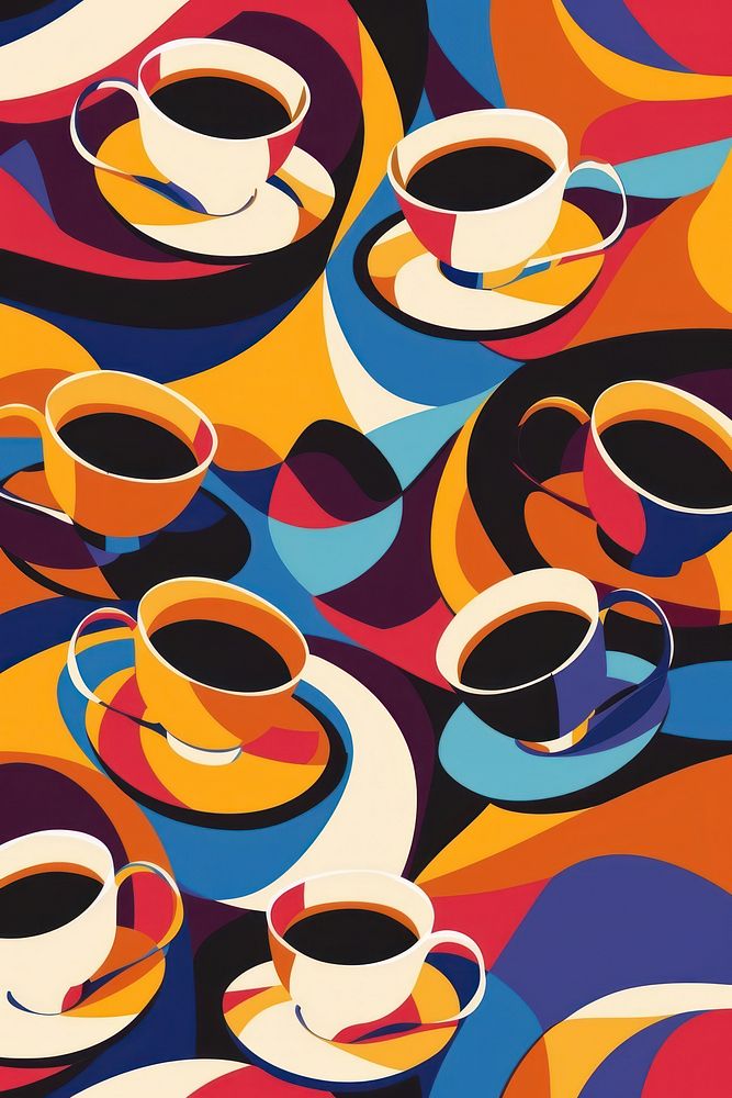 Coffee pattern with different colors drink line cup.