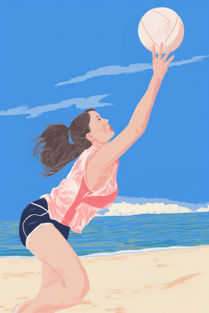 A woman playing beach volleyball sports outdoors shorts.