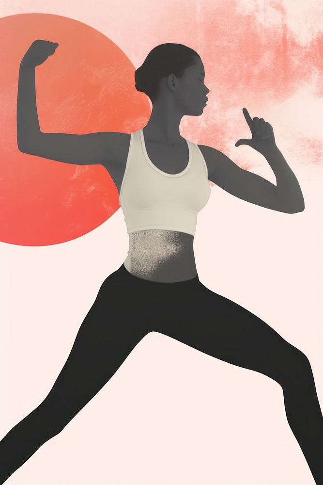 A woman in yoga pose sports determination flexibility.