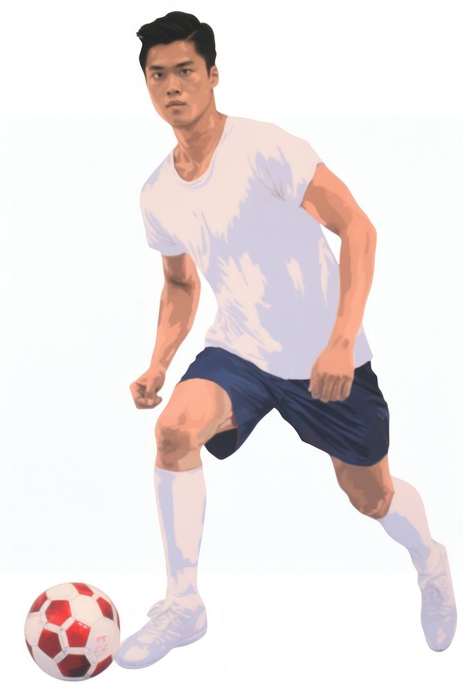 An asian man playing soccer sports football shorts.