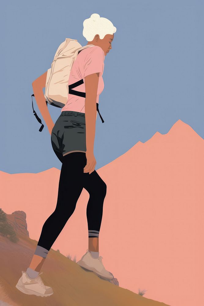 A woman backpack mountain footwear.