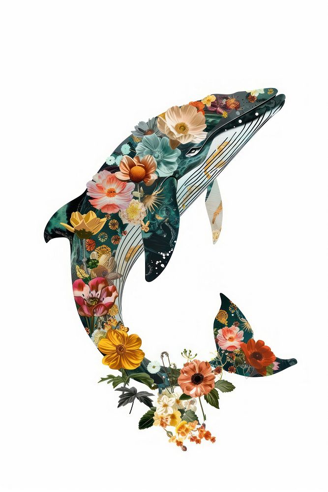 Flower Collage whale pattern animal flower.