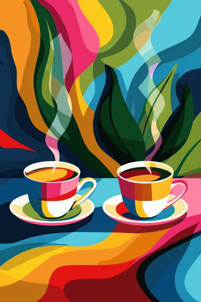 Colorful coffee on contrast background drink cup mug.