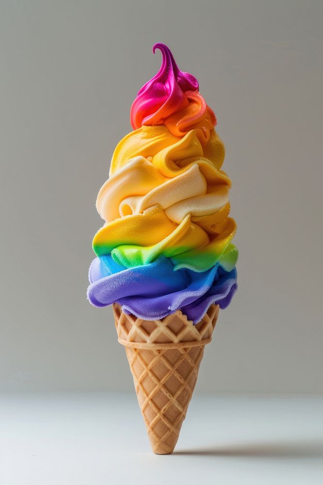 Levitating Delicious colorful ice-cream in an ice-cream cone dessert creme food.