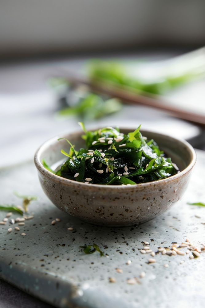 Nori seaweed on plate seasoning vegetable produce.