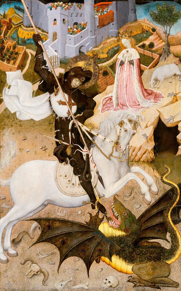 Saint George and the Dragon by Bernat Martorell. Original public domain image from Art Institute of Chicago. Digitally…