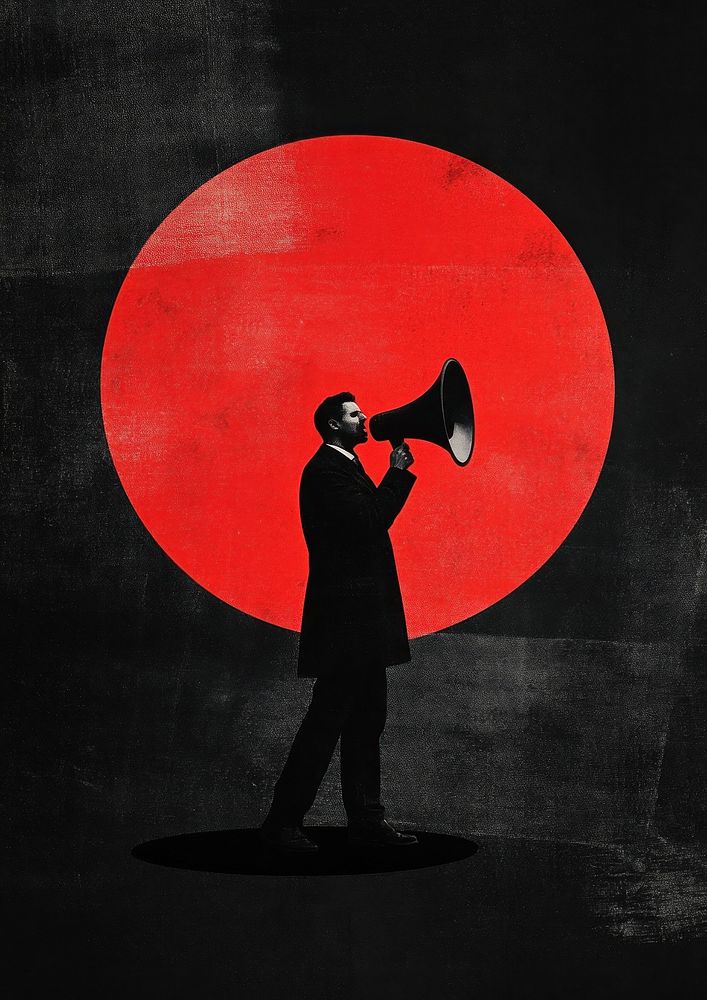 A man carry a megaphone illustration background red.