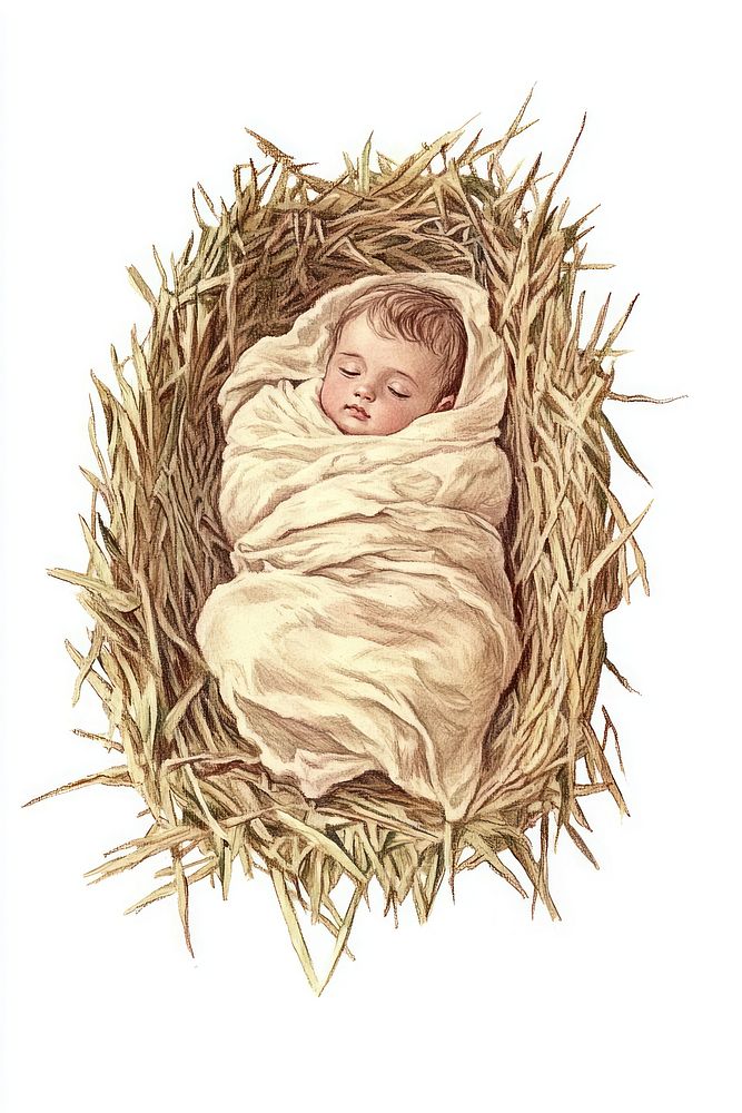 Swaddled baby Jesus manger art photography.