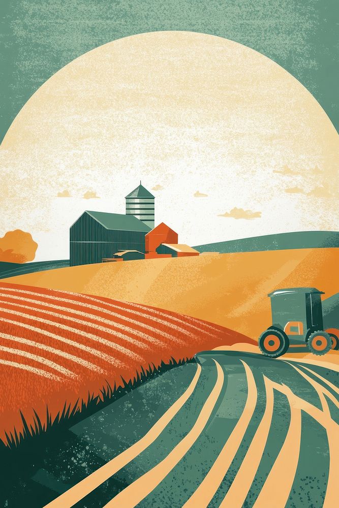 Agriculture poster illustration vintage field.