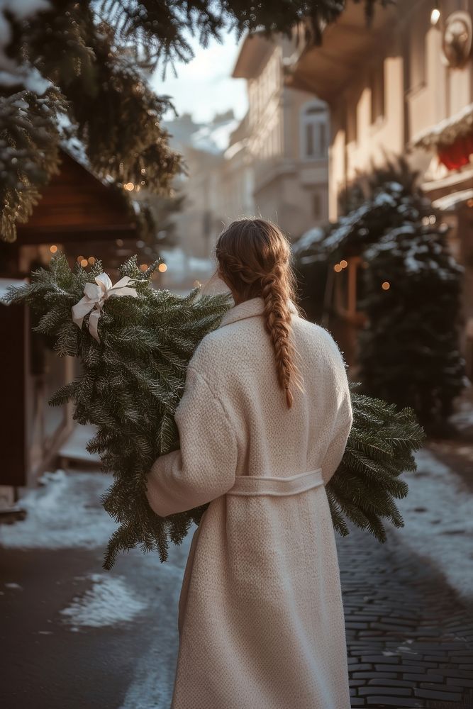 Woman street braid snowy.