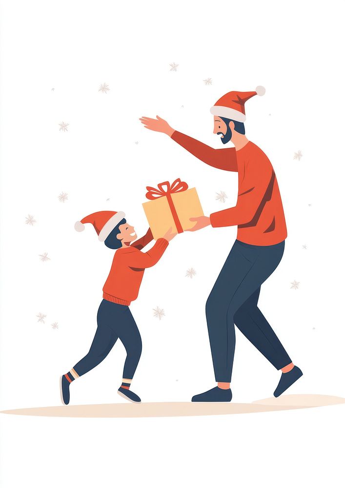 Dad giving gift box hats illustration family.