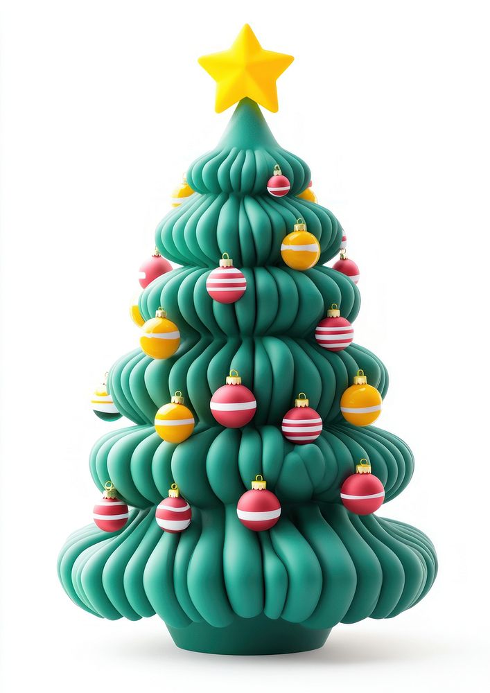 Green Christmas tree with ornaments christmas illustration decoration.