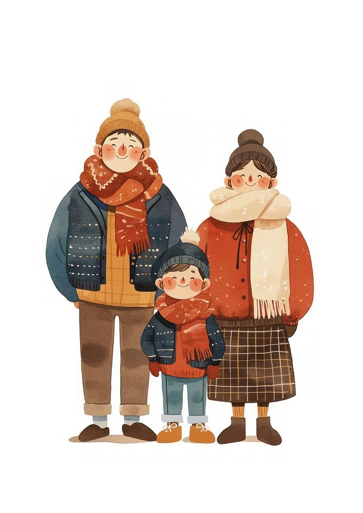 Smile dad mom son standing with winter clothes illustration clothing outdoors.