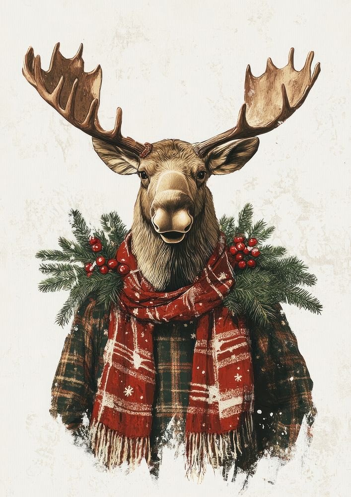 Moose christmas animal illustration.