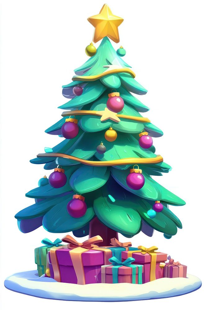 Cartoon Christmas tree with gifts christmas colorful christmas tree.