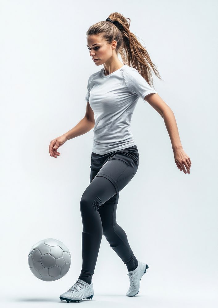 Female soccer player sports ball sportswear.