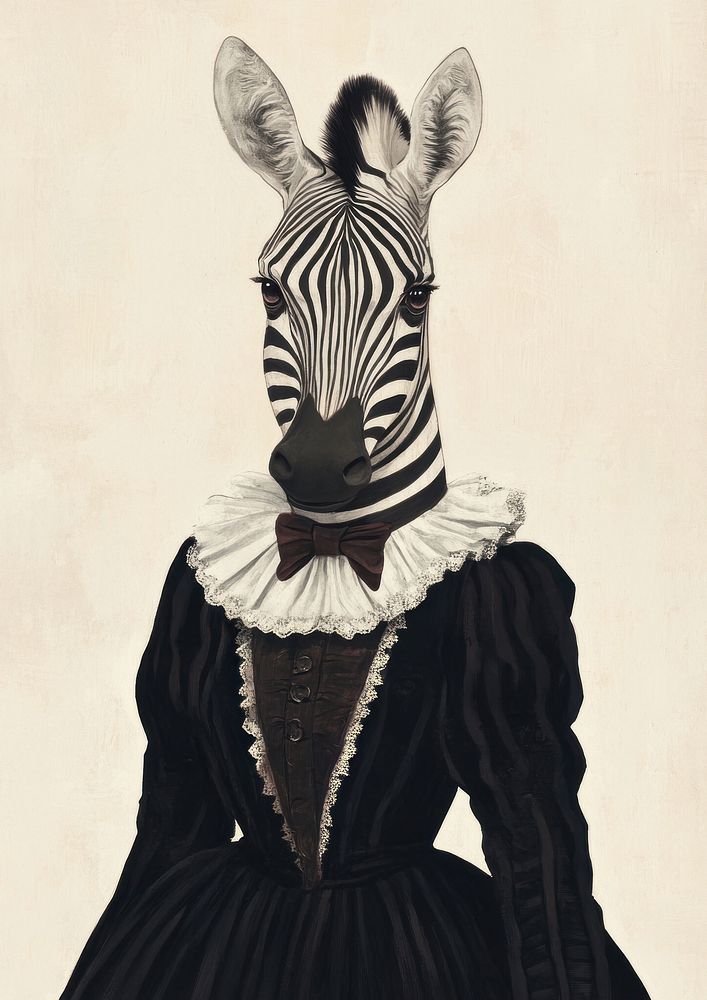 Zebra costumes wearing victorian fashion outfit animal painting human.