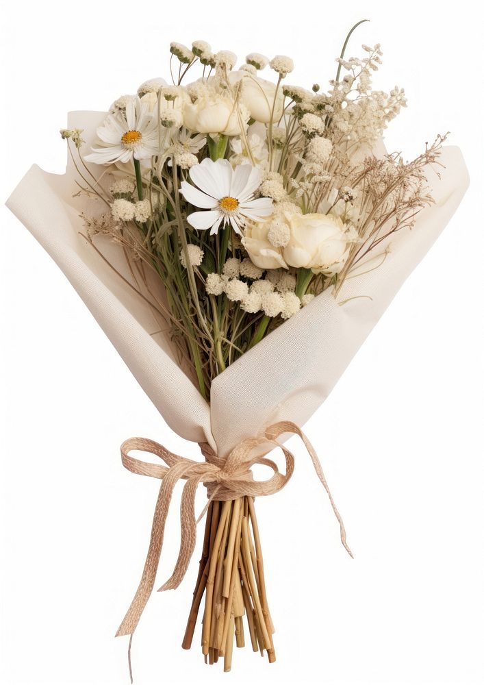 Pressed white flower bouquet flowers daisy arrangement.