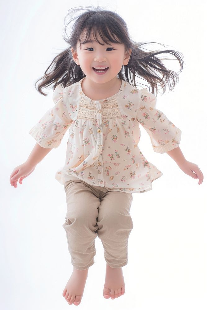 Asian girl is Jumping happy photography background.