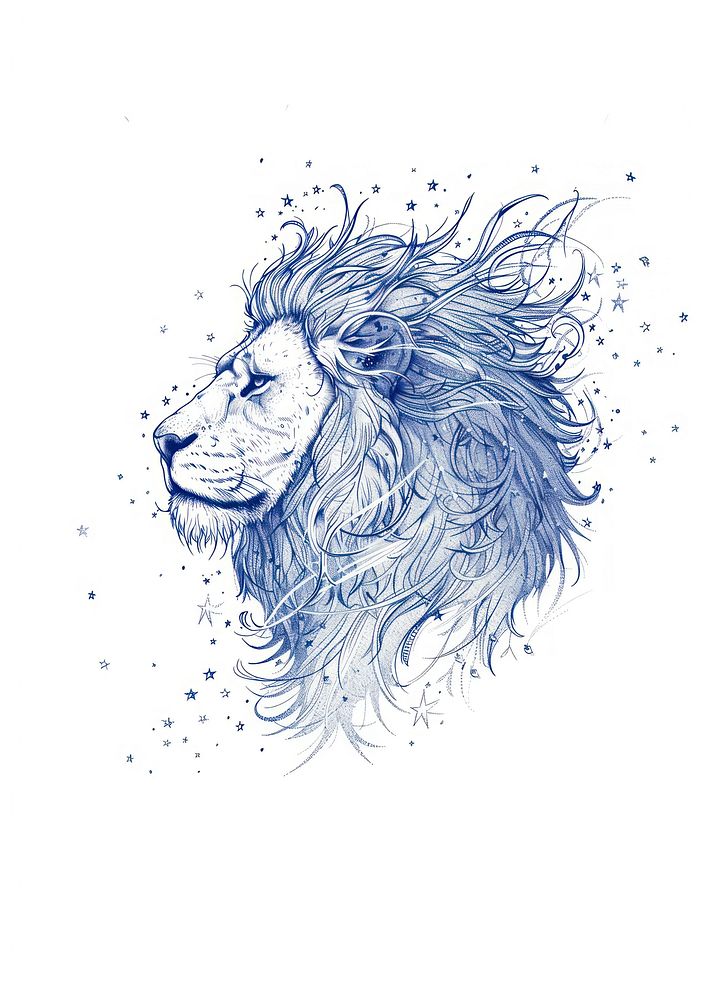 Celestial illustration of Lion with Stars majestic drawing animal.