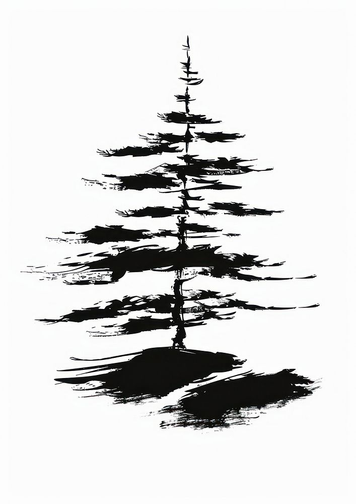 Korean Fir Tree tree silhouette drawing stroke.