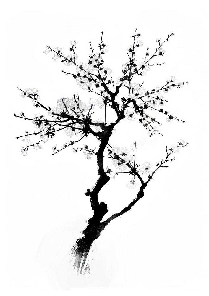 Sakura tree blossom black white. Free Photo Illustration rawpixel