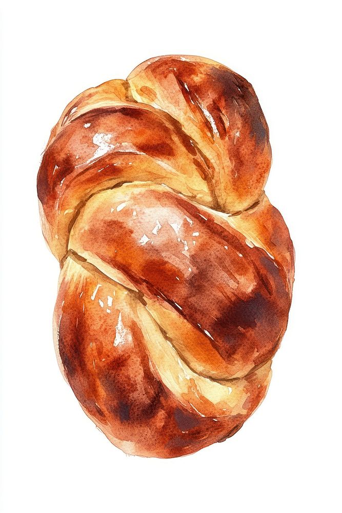 Challah bread illustration watercolor food.