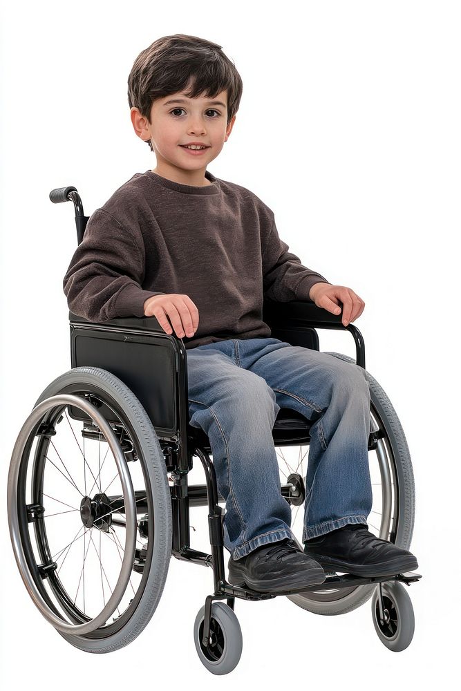 Boy riding wheelchair child clothing transportation.