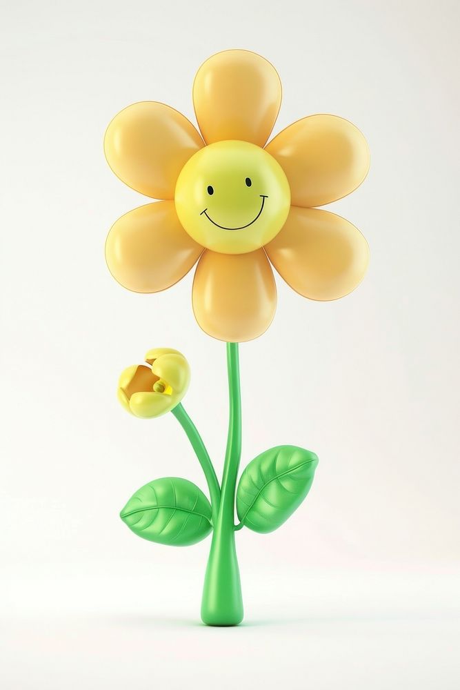 Cute chubby cartoon balloon flower with green stem and yellow center illustration cheerful blossom.