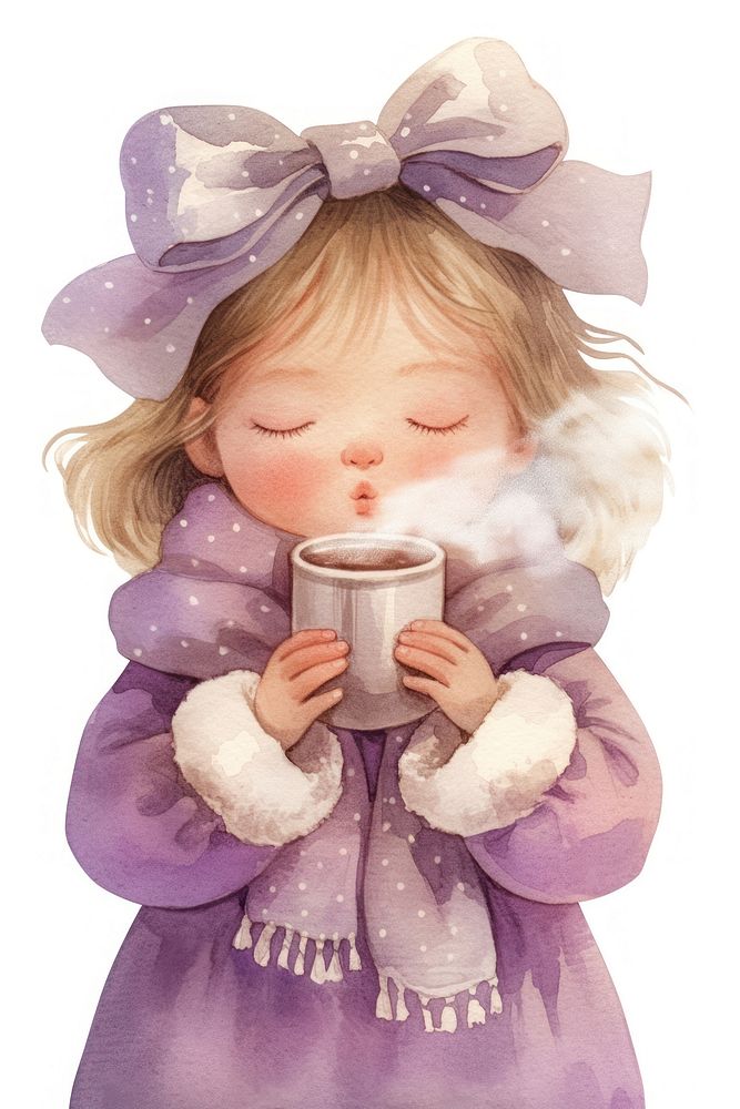 Coquette child illustration purple cocoa.