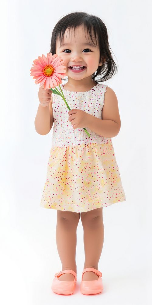 Toddler asian girl flower smile photo.