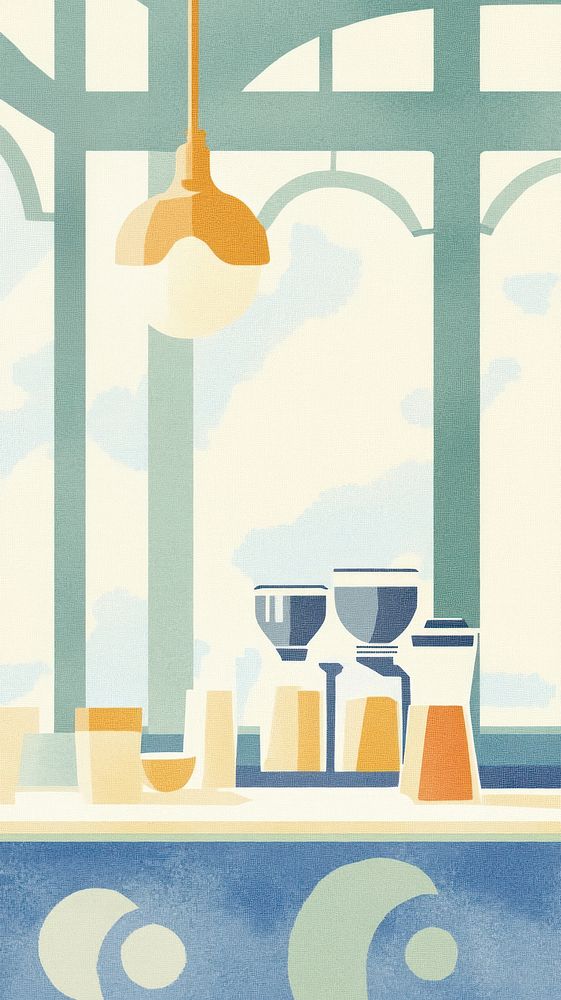 Coffee shop wallpaper illustration mobile pastel.