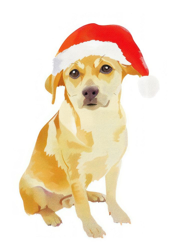 Dog wearing santa hat illustration white cute.