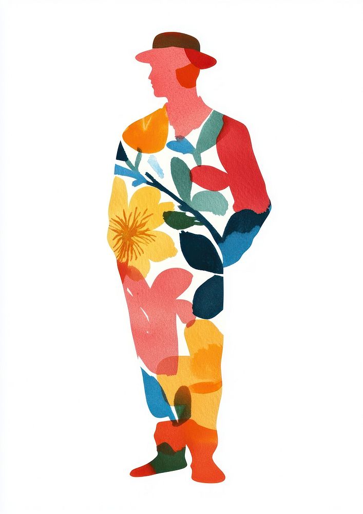 Floral memphis man art vibrant illustration.